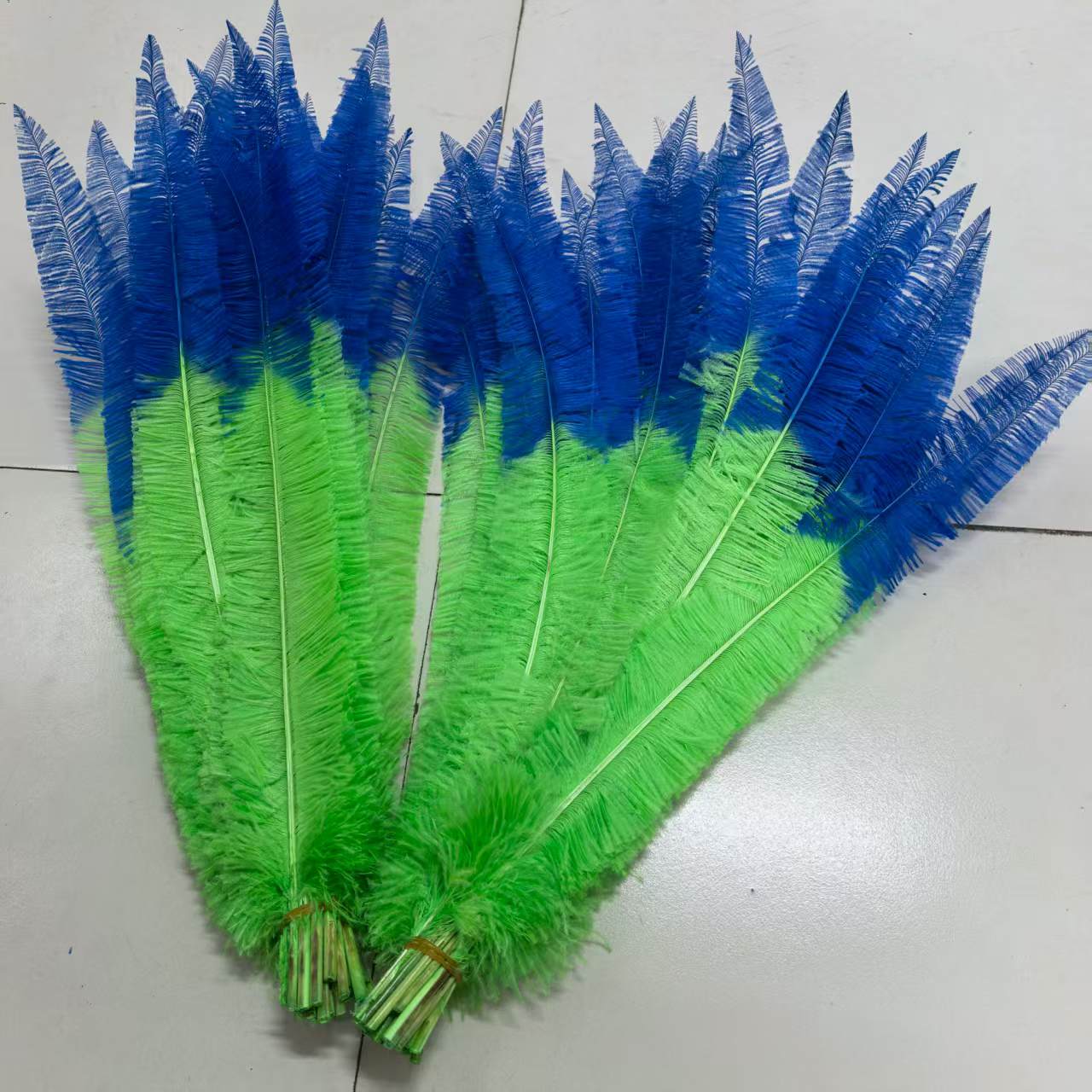plumas de ñandú grandes teñidas en degradado bicolor